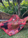Vintage Red Rhapsody Sari Tapestry – Hand-Embroidered Patchwork Indian Wall Hanging