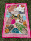 Pink Vintage Indian Rhapsody Tapestry – Boho Hand-Embroidered Wall Hanging, Patchwork Textile