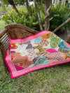 Pink Vintage Indian Rhapsody Tapestry – Boho Hand-Embroidered Wall Hanging, Patchwork Textile
