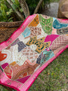 Pink Vintage Indian Rhapsody Tapestry – Boho Hand-Embroidered Wall Hanging, Patchwork Textile