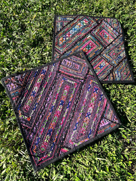 Pair of Vintage Kutch Black Purple Cushion Cover