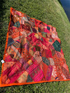 Indian Zardozi Bed Throw Tapestry Orange Pink Vintage Sari Tapestry