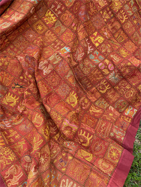 Earthy Bed Tapestry Russet Embroidered Wall Decor