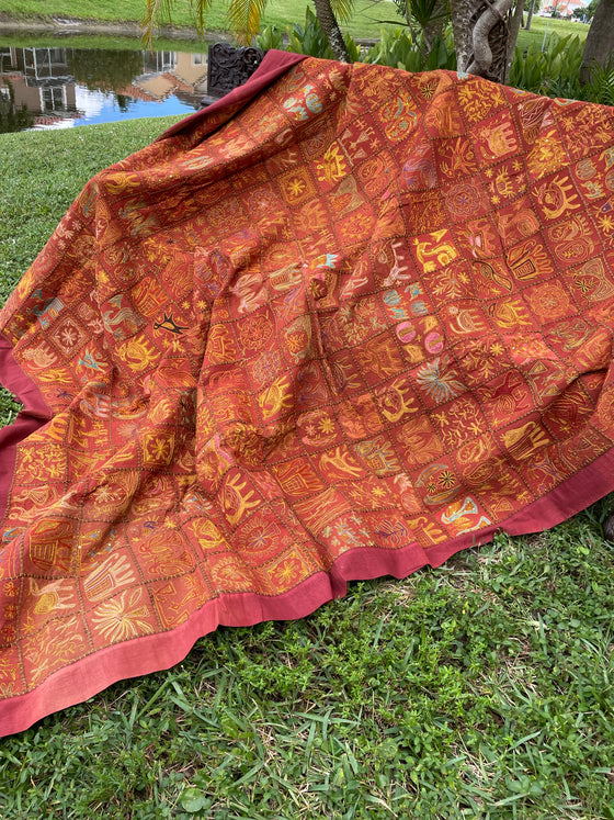 Earthy Bed Tapestry Russet Embroidered Wall Decor