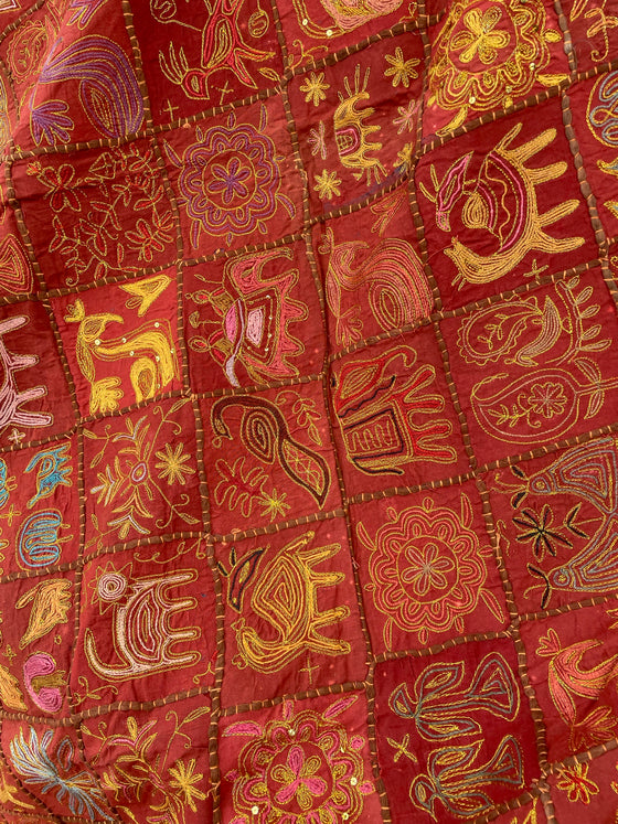 Earthy Bed Tapestry Russet Embroidered Wall Decor