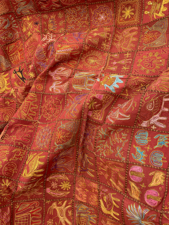 Earthy Bed Tapestry Russet Embroidered Wall Decor