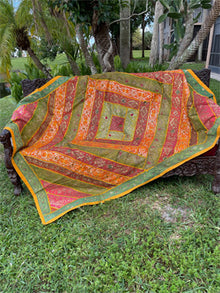  Zardozi Decorative Tapestry Orange Green Patchwork Beaded Tapestry