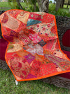 Zardozi Sari Tapestry Orange Hand Embroidered Patchwork Vintage Throw