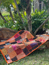 Indian Orange Embroidered Wall Hanging – Sari Patchwork Tapestry with Sequins