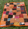 Indian Orange Embroidered Wall Hanging – Sari Patchwork Tapestry with Sequins