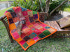Indian Sari Tapestry Wall Hanging – Orange & Pink Embroidered Patchwork Boho Décor