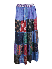  Women Vintage Assorted Maxi Patchwork Skirt  Blue Boho Skirt S/M/L