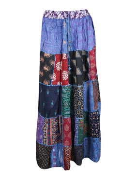 Women Vintage Assorted Maxi Patchwork Skirt  Blue Boho Skirt S/M/L