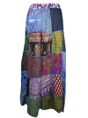 Women Vintage Assorted Maxi Patchwork Skirt  Blue Boho Skirt S/M/L
