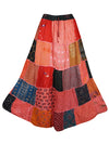 Womens Handmade Boho Patchwork Skirt, Red Maxi Skirts S/M/L