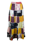 Womens Boho Patchwork Skirt, Yellow Black Maxi Patchwork Skirts S/M/L