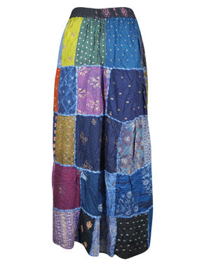Womens Maxi Skirt, Blue Boho Hippie Festival PATCHWORK SKIRT S/M/L