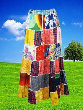 Patchwork Boho Maxi Skirt Colorful Handmade Skirts S/M/L