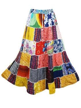 Patchwork Boho Maxi Skirt Colorful Handmade Skirts S/M/L