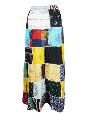 Yellow Black Boho Gypsy Patchwork Maxi Skirt S/M/L