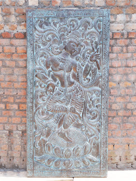 Hand Carved Vintage Wall Decor Panel Dancing Krishna Carving Wall Hanging 72