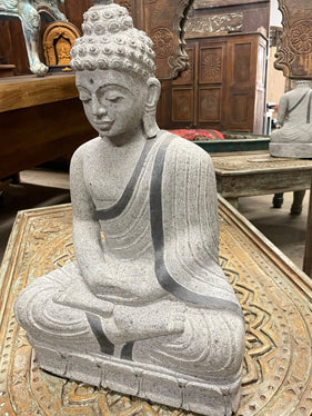 Gray Granite Buddha Statue, Garden Budha, Meditating Buddha