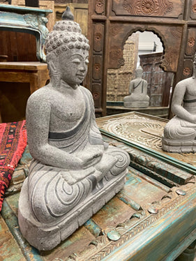 Gray Granite Buddha Statue Garden Meditating Buddha Statue