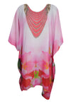 Women’s Jewel Pink Floral Kaftan Dress – Boho Maxi Kaftan, Flowy Resort Wear size