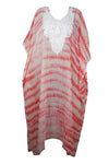 Embroidered Pink & White Kaftan Maxi Dress – Boho Chic Summer Gown  4X