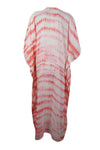 Embroidered Pink & White Kaftan Maxi Dress – Boho Chic Summer Gown  4X