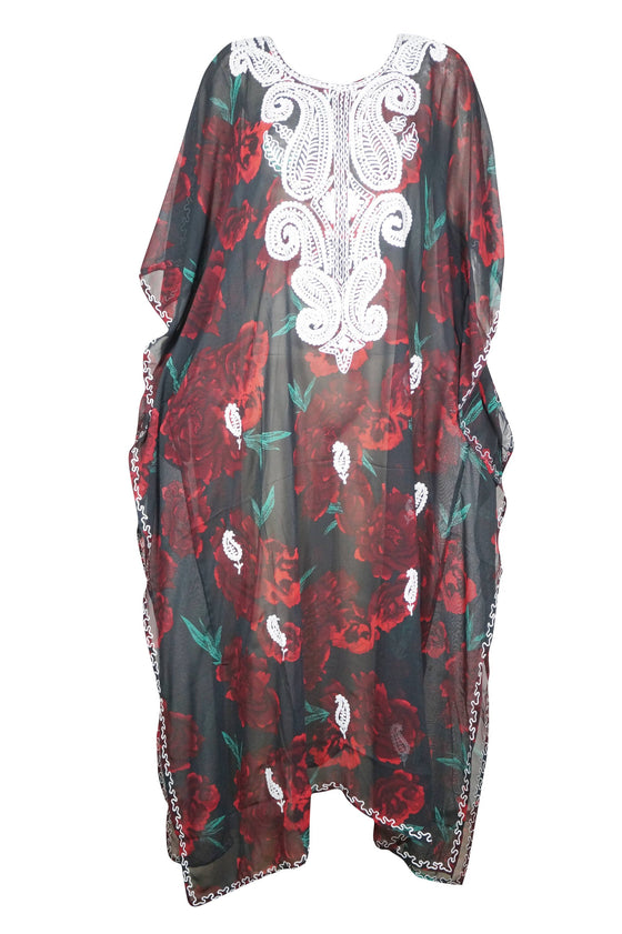 
Women’s Sheer Black & Red Caftan Maxi Dress – Boho Beach Cover-Up & Resort Wear  4XL
