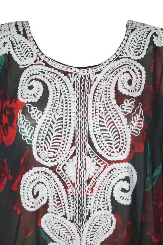 
Women’s Sheer Black & Red Caftan Maxi Dress – Boho Beach Cover-Up & Resort Wear  4XL
