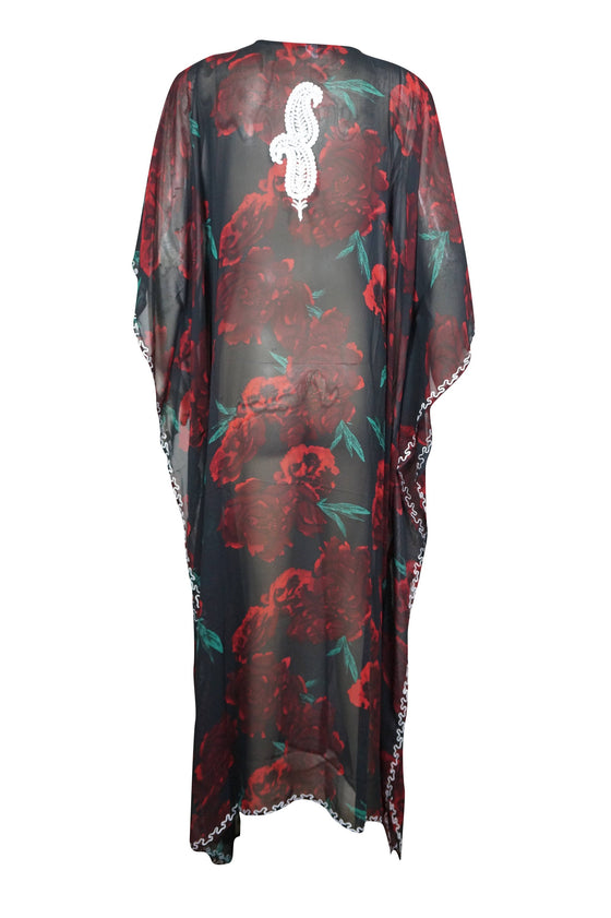 
Women’s Sheer Black & Red Caftan Maxi Dress – Boho Beach Cover-Up & Resort Wear  4XL
