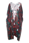 Black Sheer Caftan Maxi Dress – Embroidered Rose Boho Kaftan for Cruise & Travel  L-4XL
