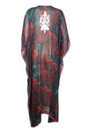 Black Sheer Caftan Maxi Dress – Embroidered Rose Boho Kaftan for Cruise & Travel  L-4XL