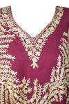 Dark Red Embroidered Boho Maxi Caftan – Women’s Summer Resort Wear Dress L-3XL