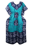 Turquoise Batik Caftan Maxi Dress – Boho Kaftan Lounge Housedress | Flowy Resort Wear L-3XL