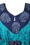 Turquoise Batik Caftan Maxi Dress – Boho Kaftan Lounge Housedress | Flowy Resort Wear L-3XL