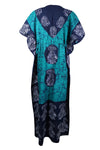 Turquoise Batik Caftan Maxi Dress – Boho Kaftan Lounge Housedress | Flowy Resort Wear L-3XL
