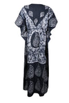 Black & White Batik Kaftan Maxi Dress – Elegant Boho Housedress | Gift for Mom 4XL