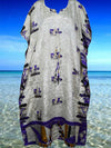 Womens Caftan Maxi Dress, White Purple Print  L-XL