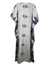 Womens Caftan Maxi Dress, White Purple Print  L-XL