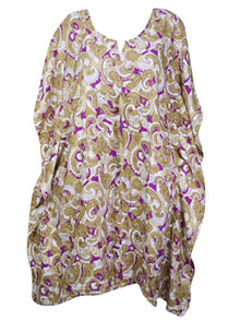  Womens Silk Kaftan, Beige Purple Caftan Beach Dresses S/M/L