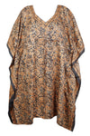 Peach & Black Floral Kaftan Dress – Women’s Boho Tunic Caftan Housedress one size