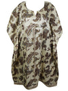 Women's Beige Brown Paisley Kaftan – Recycled Silk Handmade Midi Dress SML