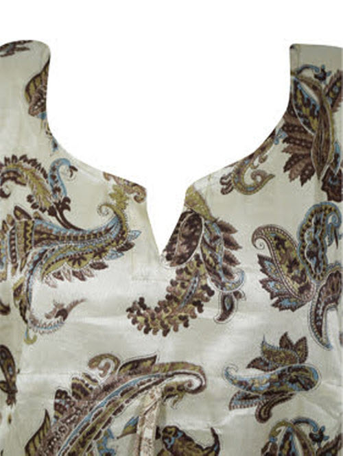 Women's Beige Brown Paisley Kaftan – Recycled Silk Handmade Midi Dress SML