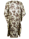 Recycled Silk Kaftan, Beige Brown Paisley Handmade Midi Caftan Dress SML
