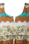 Women Vintage Silk Midi Kaftan Dress Orange Blue Printed Handmade Dress SML