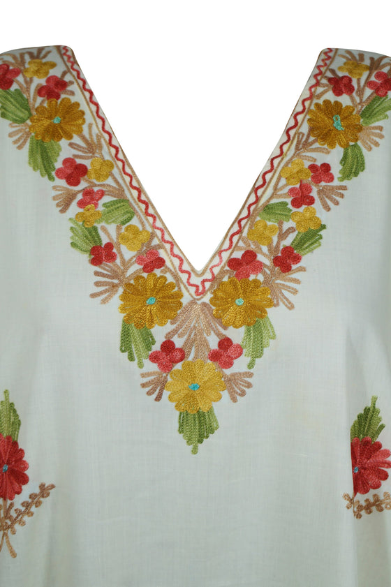 Womens Maxi Caftan Dress, Bohemian Kimono Dresses, Lemon Embroidered Kaftan 3xl