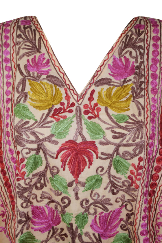 Womens Peach Embellished Kimono Kaftan, Kaftan Maxi Dress, Bohemian Caftan Dress, L-3XL